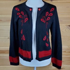 Alpaca Style by Artesanias AT Red and‎ Black Open Cardigan Size Small
